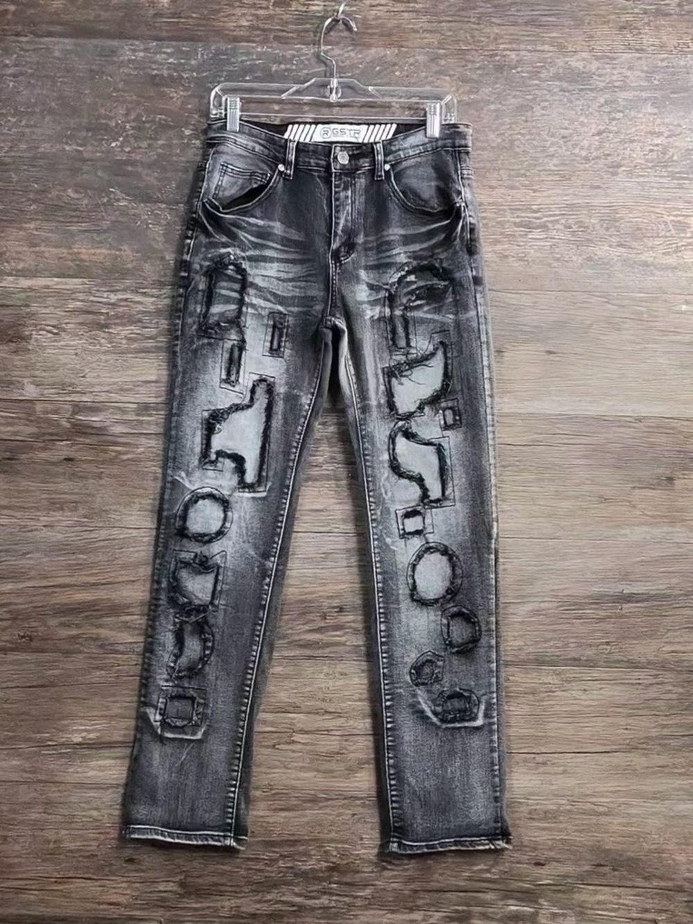 G-Star Men's Black Washed Skinny Jeans with Distressed Lettering